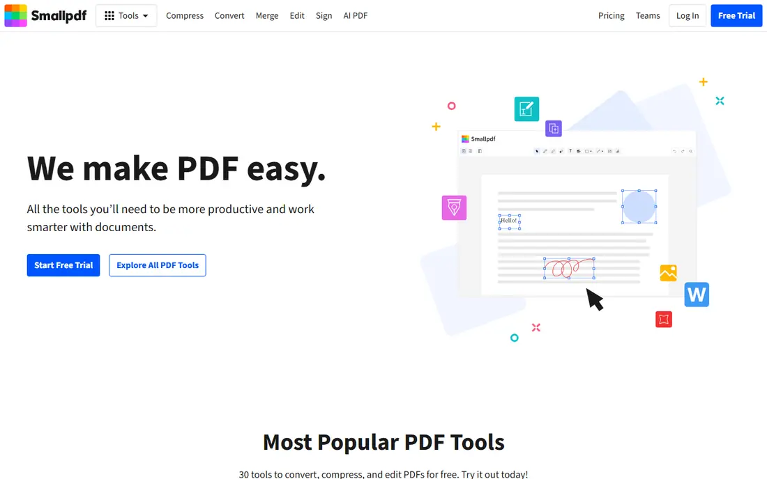 Smallpdf AI PDF Summarizer website