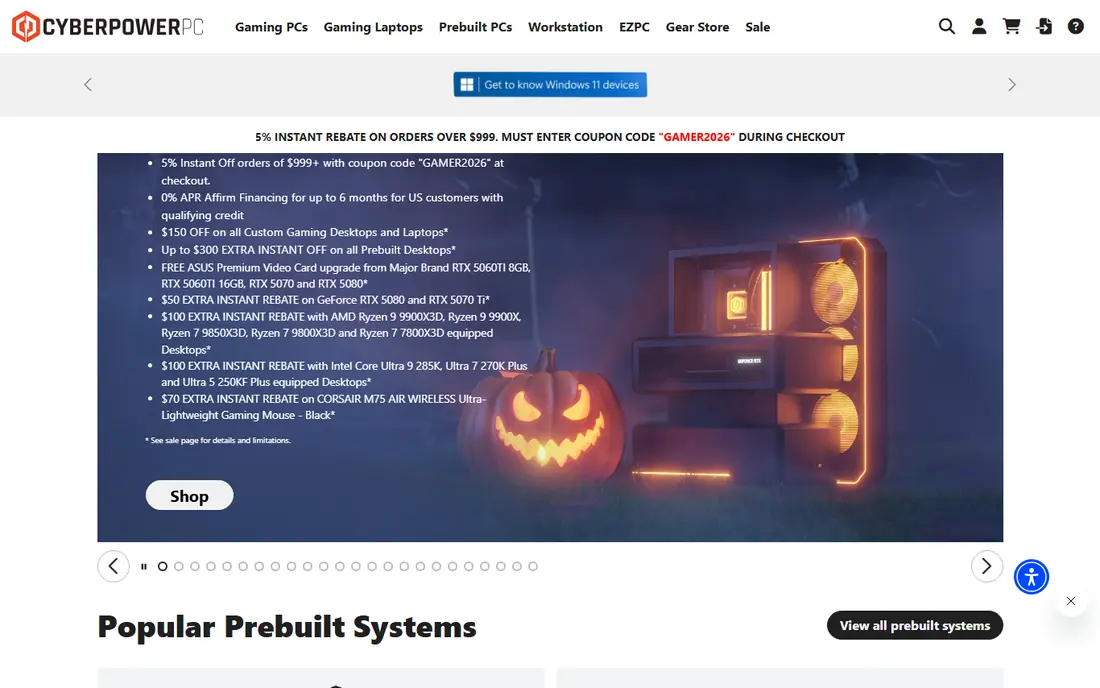 CyberPowerPC website