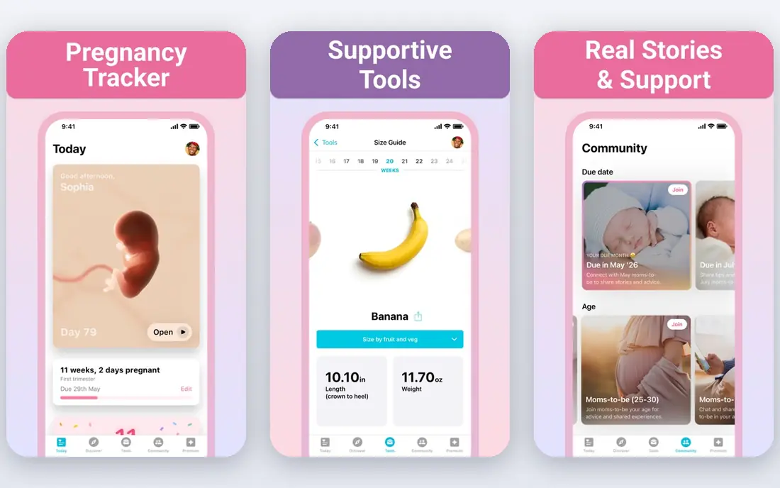 Pregnancy+ app screenshots