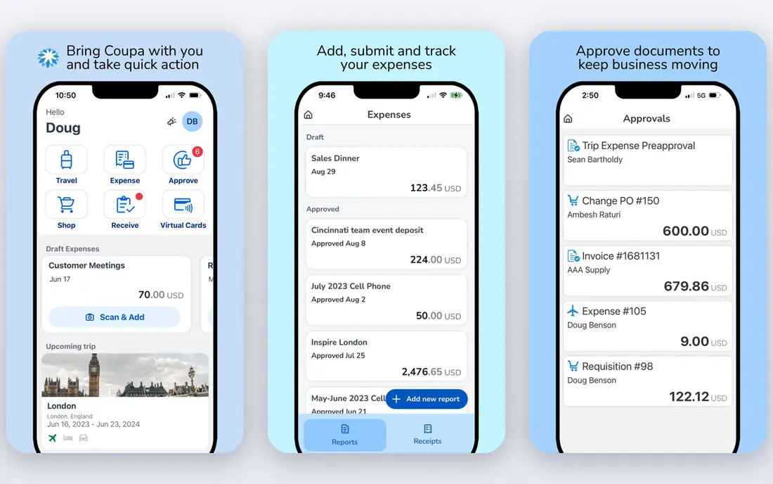 Coupa app screenshots