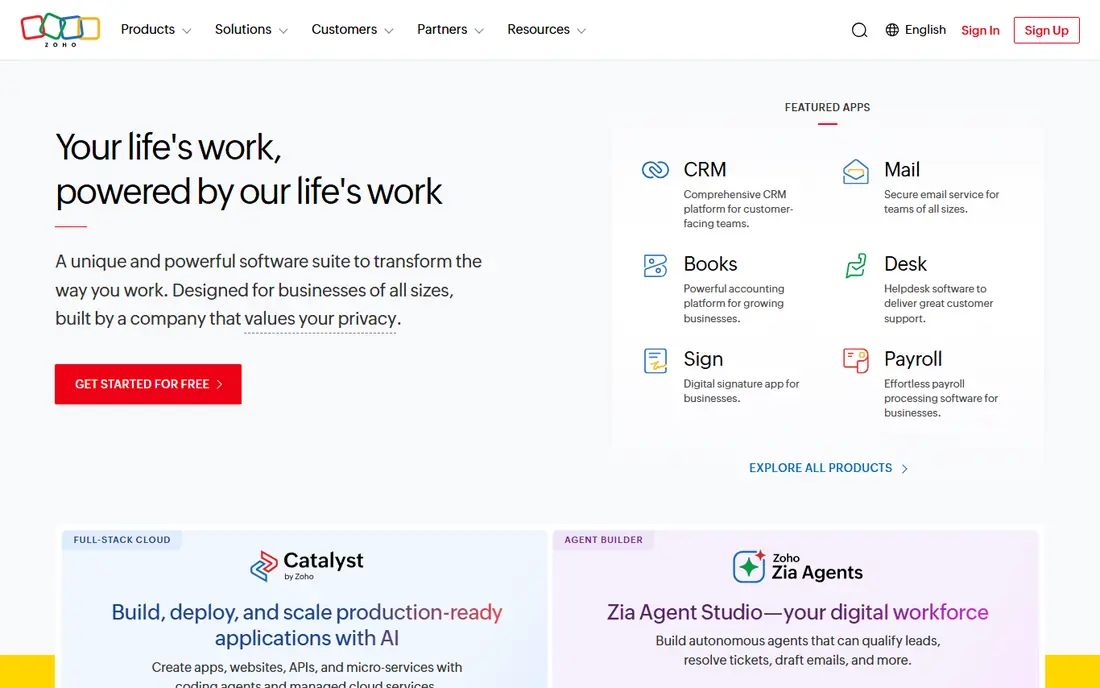 Zoho CRM website
