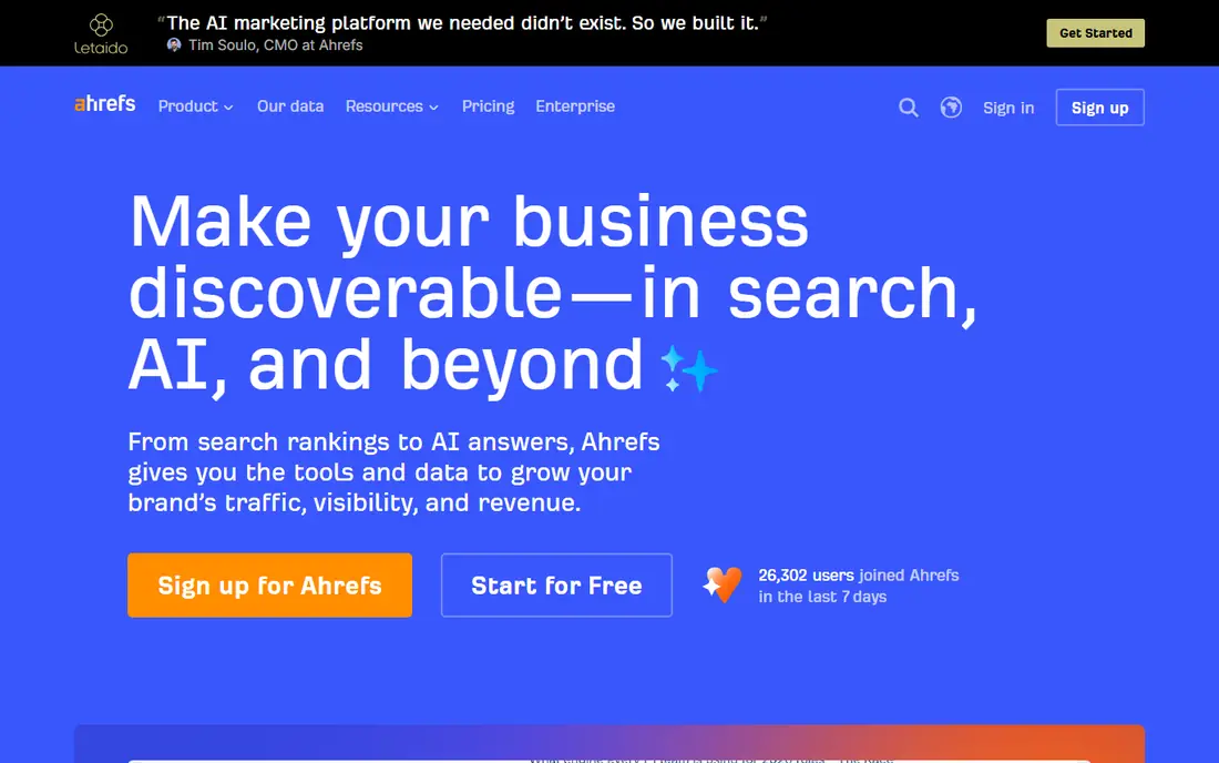 Ahrefs Webmaster Tools website