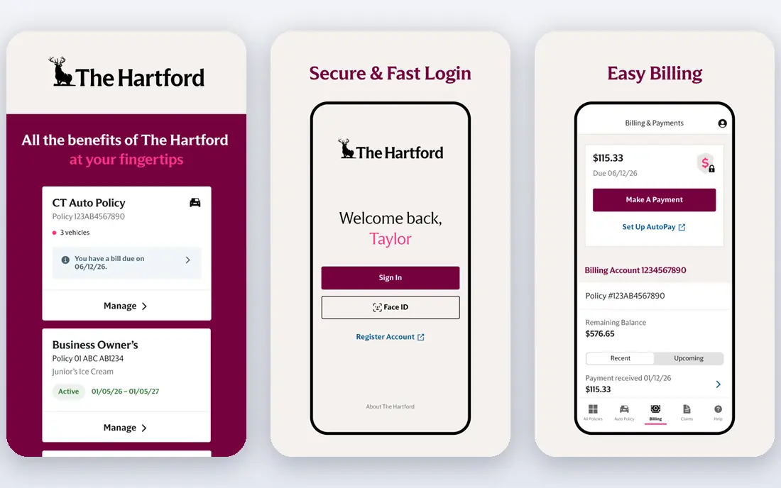 The Hartford app screenshots