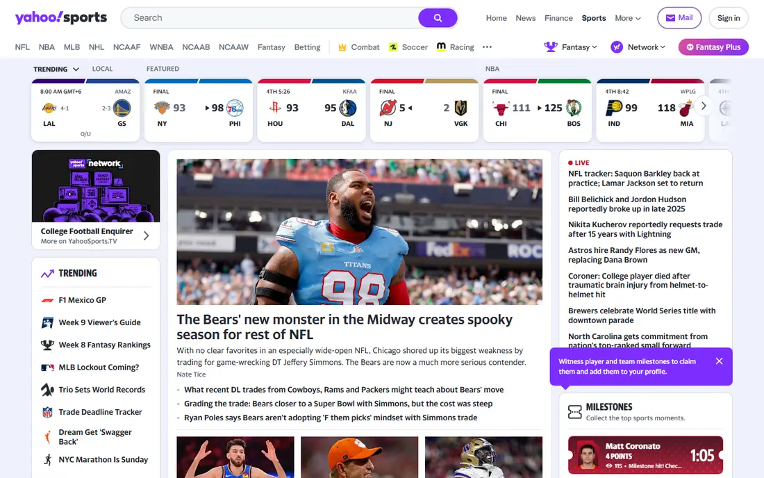 Yahoo Sports website