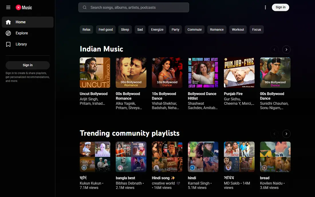 YouTube Music website