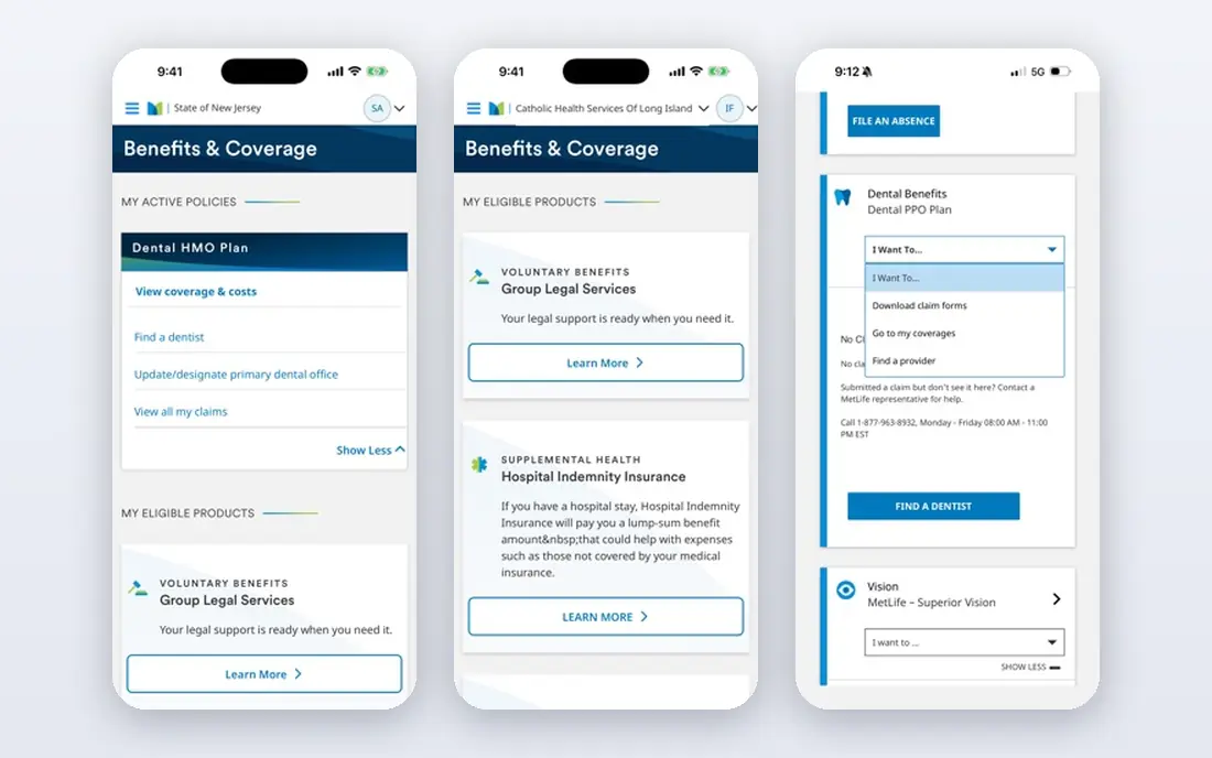 MetLife app screenshots