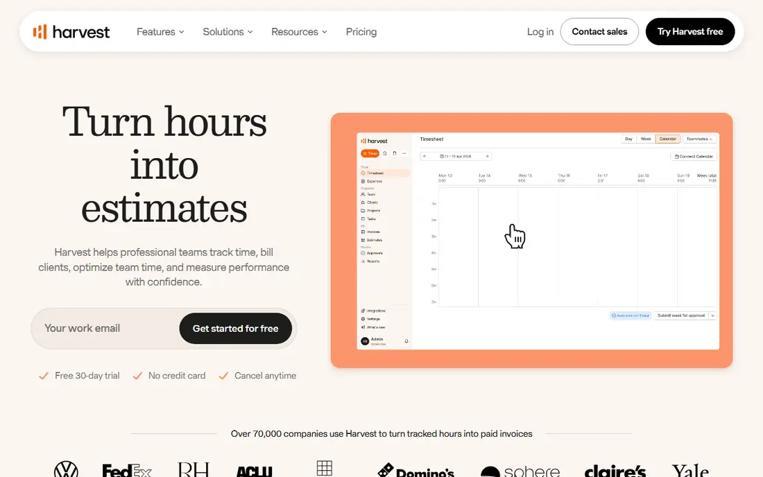 Harvest website