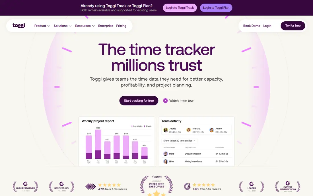 Toggl Track website