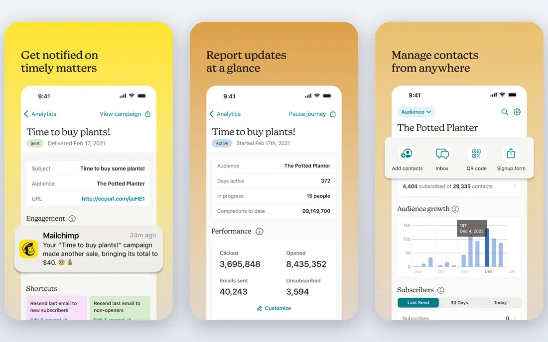 Mailchimp app screenshots
