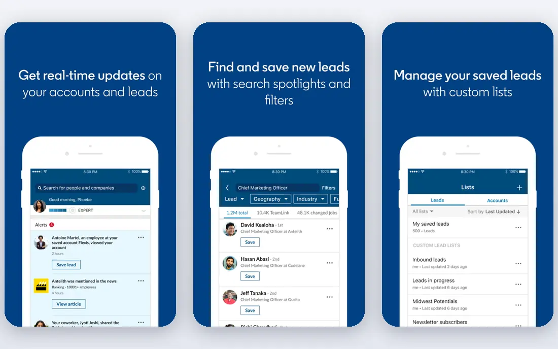 LinkedIn Sales Navigator app screenshots