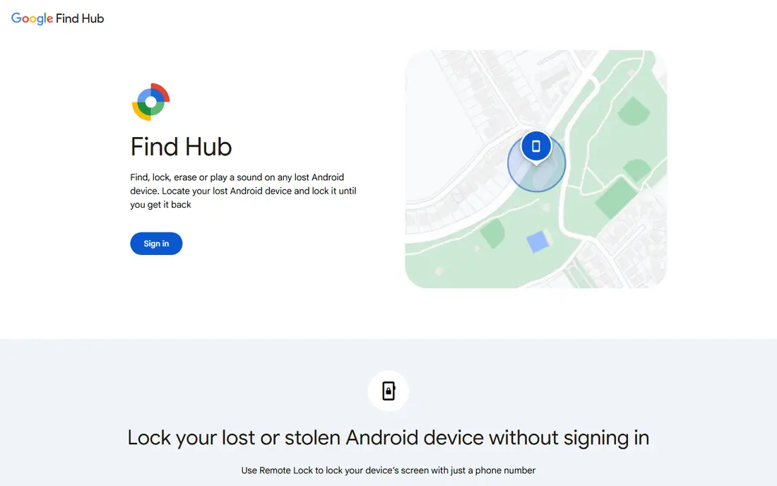 Google Find Hub website
