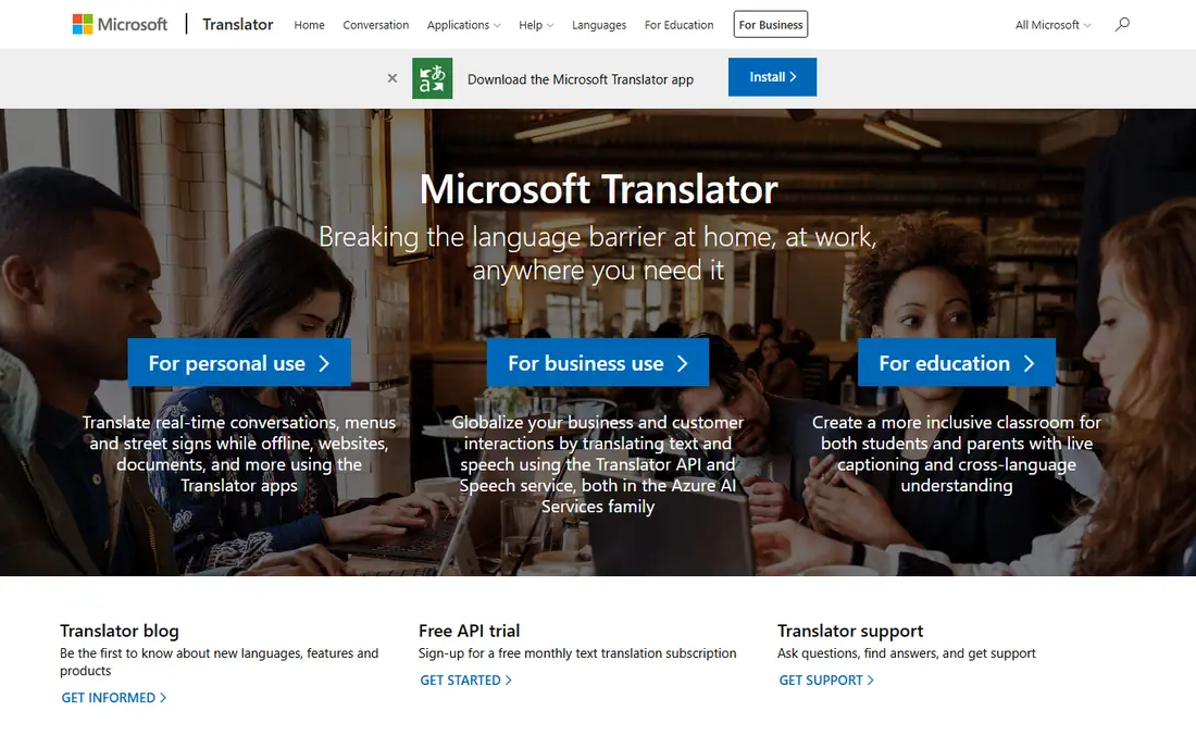 Microsoft Translator website