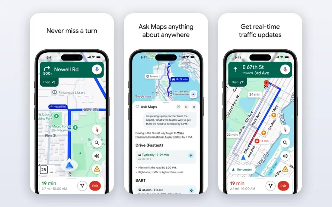 Google Maps app screenshots