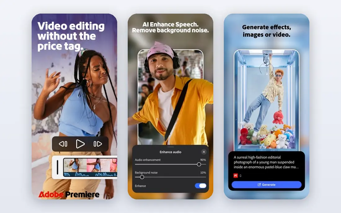 Adobe Premiere Pro app screenshots