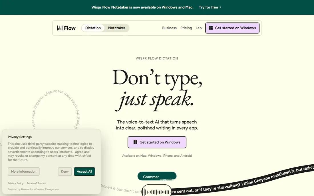 Wispr Flow website