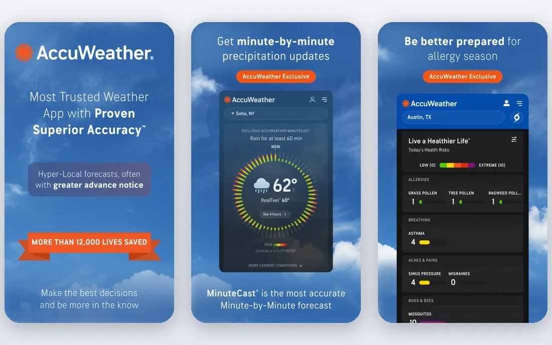 AccuWeather app screenshots
