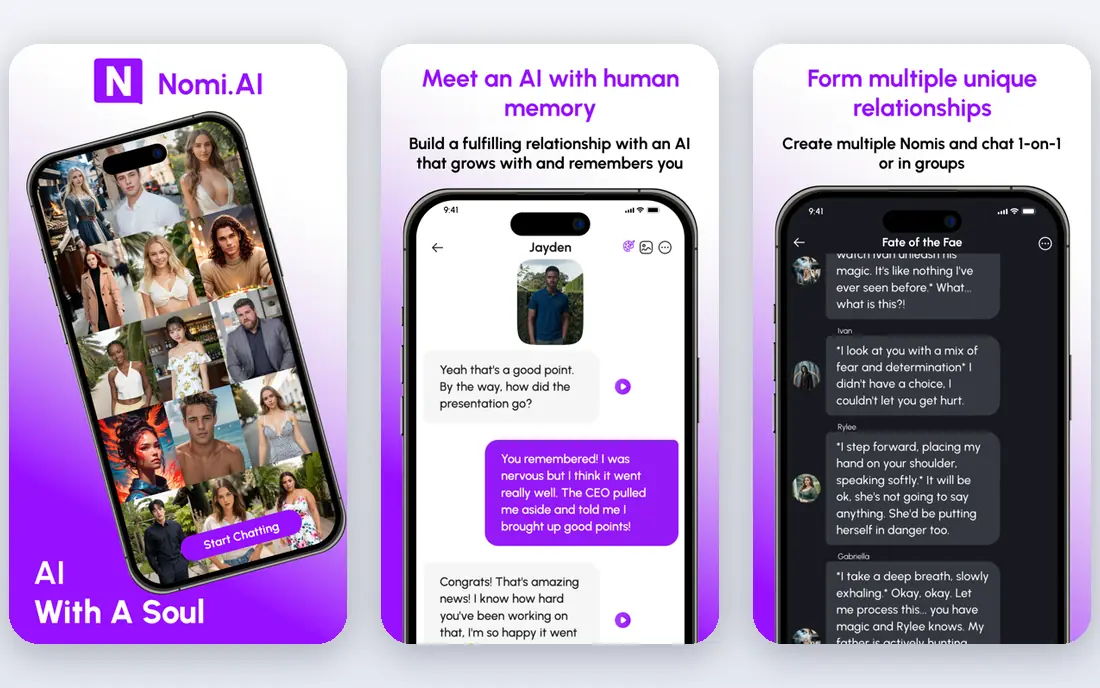 Nomi app screenshots