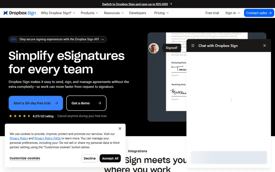 Dropbox Sign website