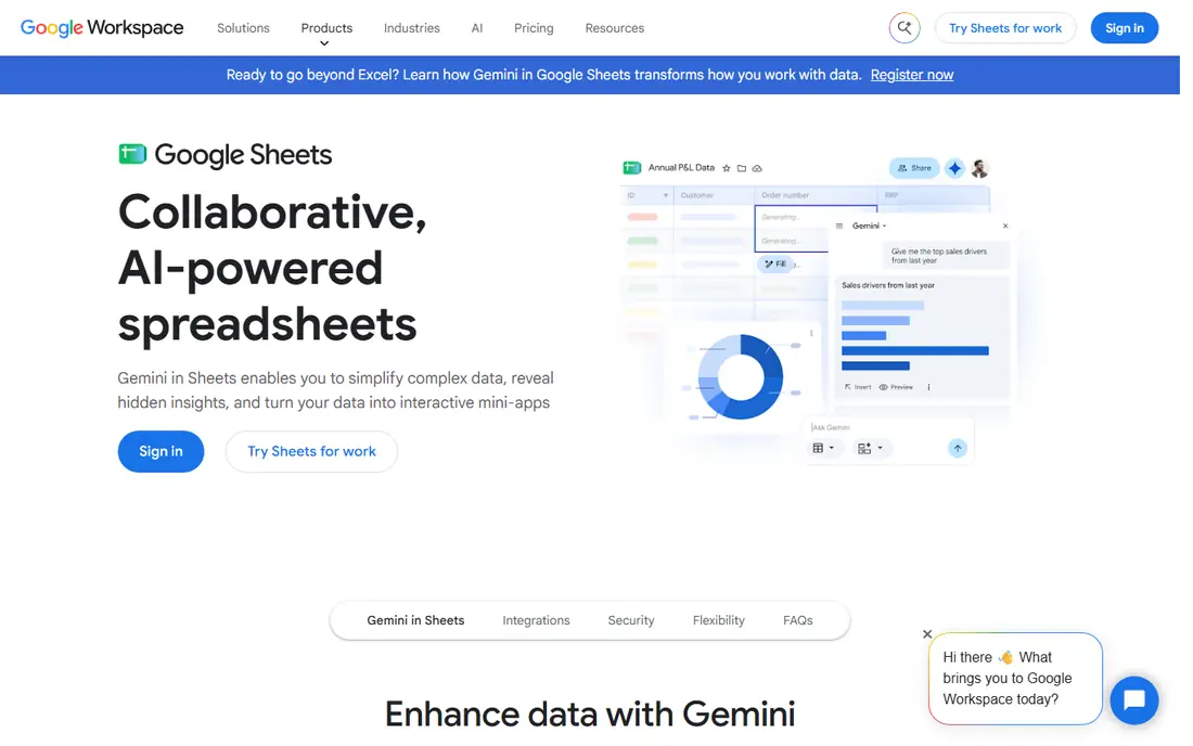 Google Sheets website