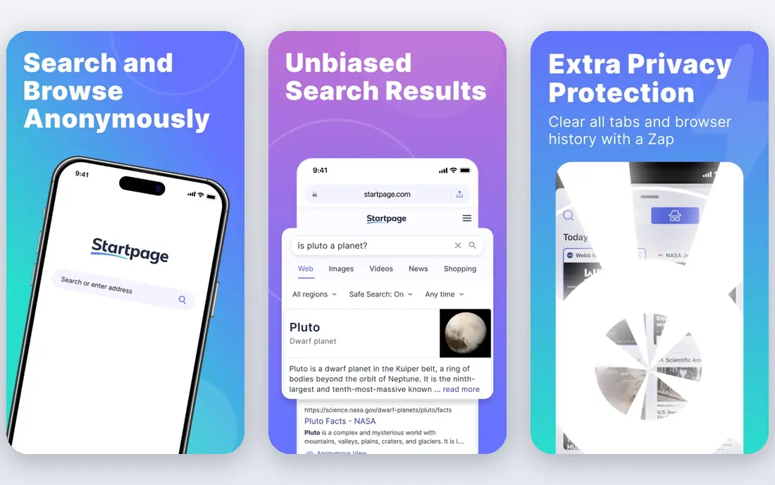 Startpage app screenshots