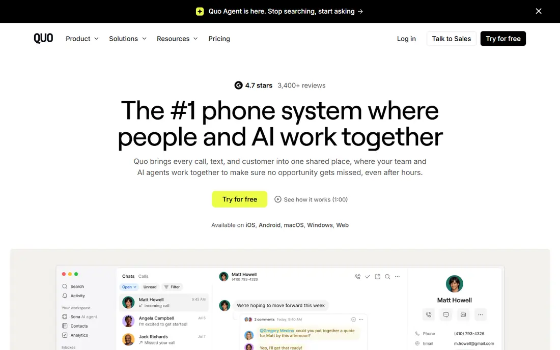 Quo (formerly OpenPhone) website