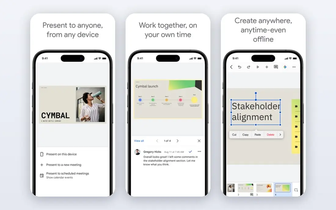 Google Slides app screenshots