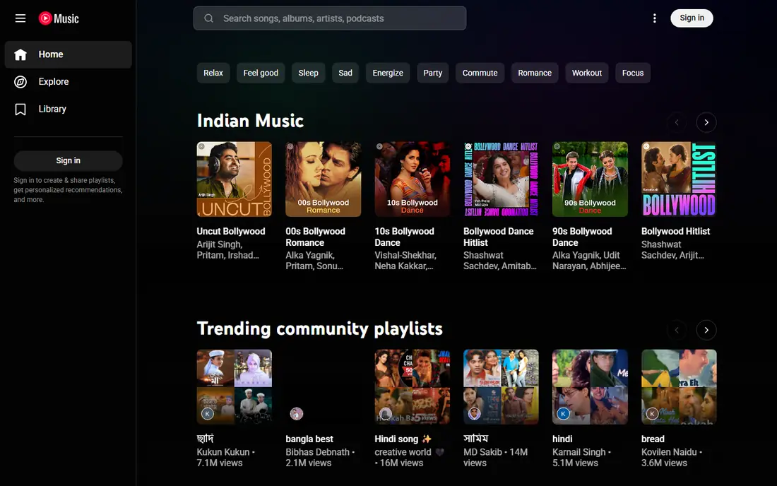YouTube Music website