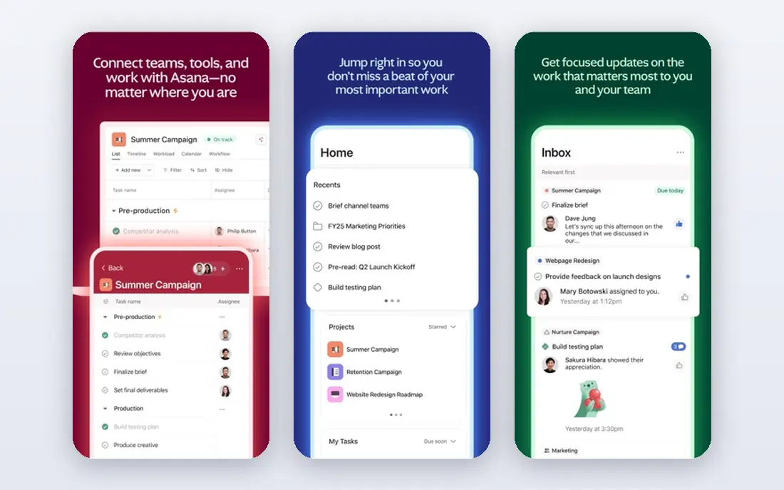 Asana app screenshots
